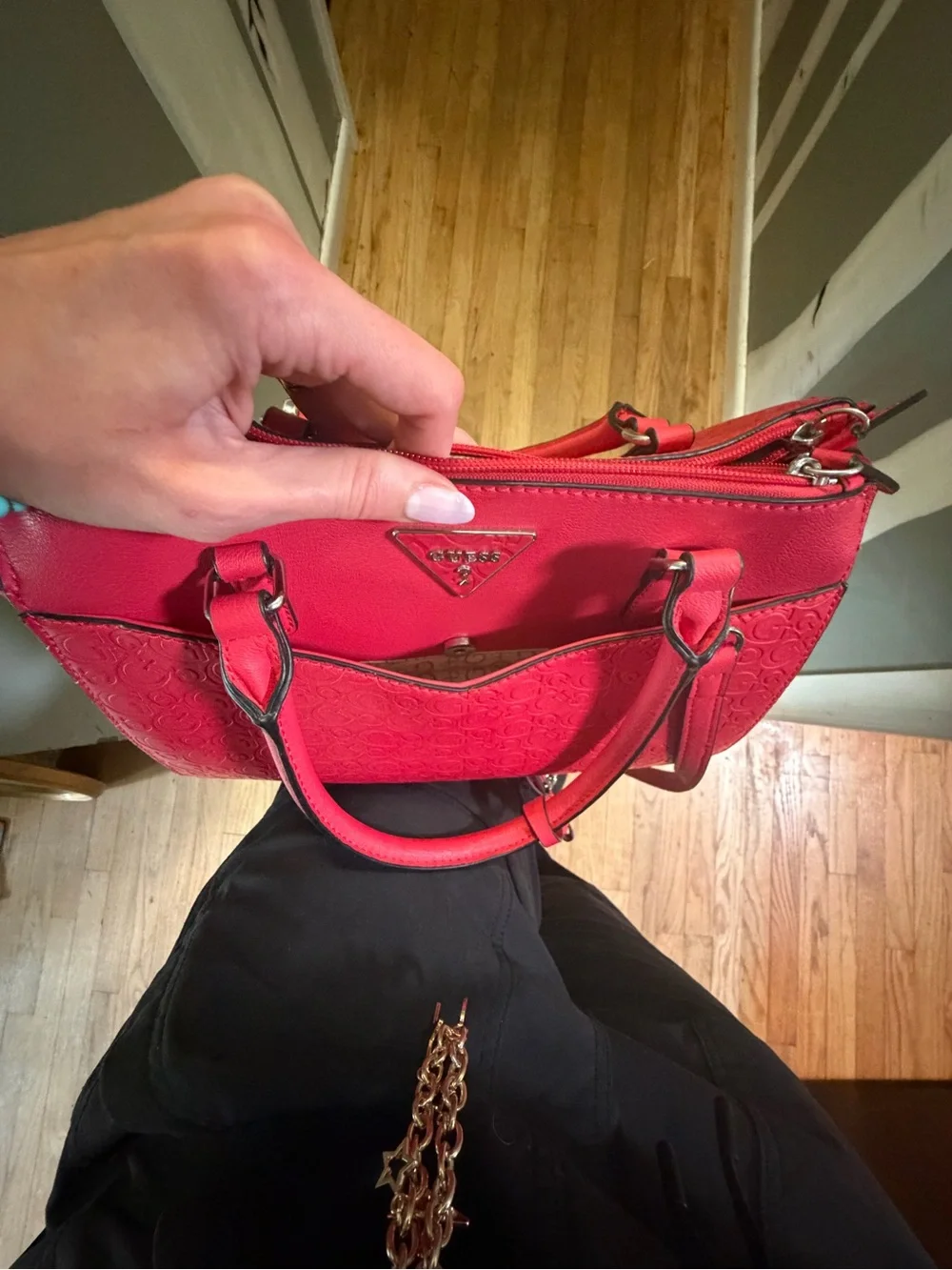 GUESS Coral Red Signature Satchel Bag